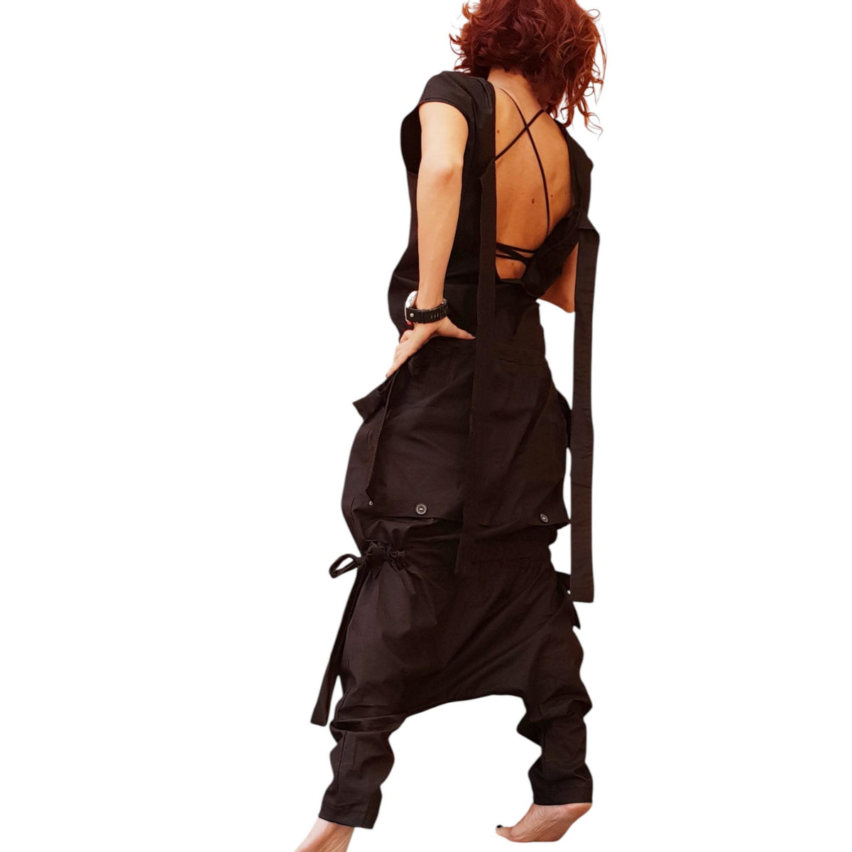 Asymmetric Wide Leg Jumpsuit: Boho Gothic Steampunk Harem Overall
