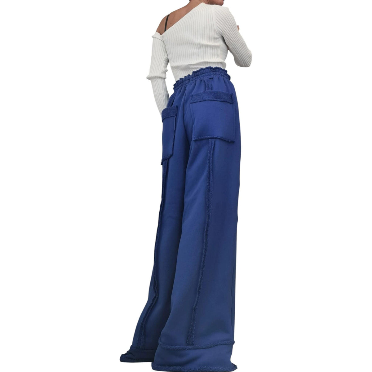 Royal Blue Cotton Pants, French Terry Wide Leg, Drop Crotch Trousers, Plus Size