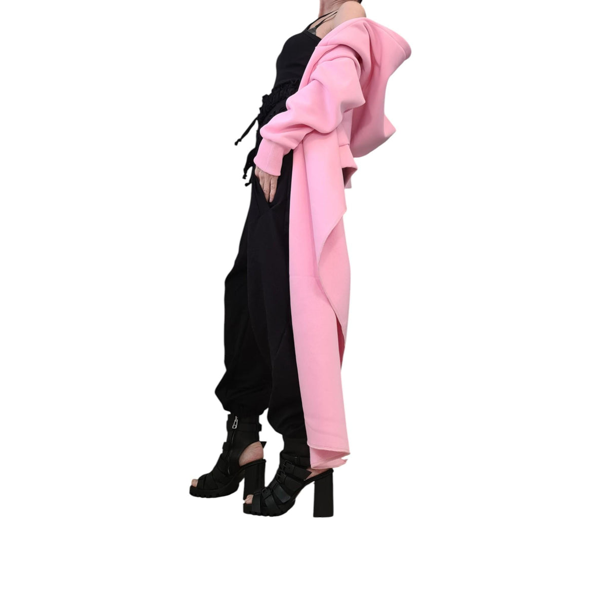 Pink Oversized Hoodie, Asymmetric Longline Sweatshirt, Plus Size Wraparound