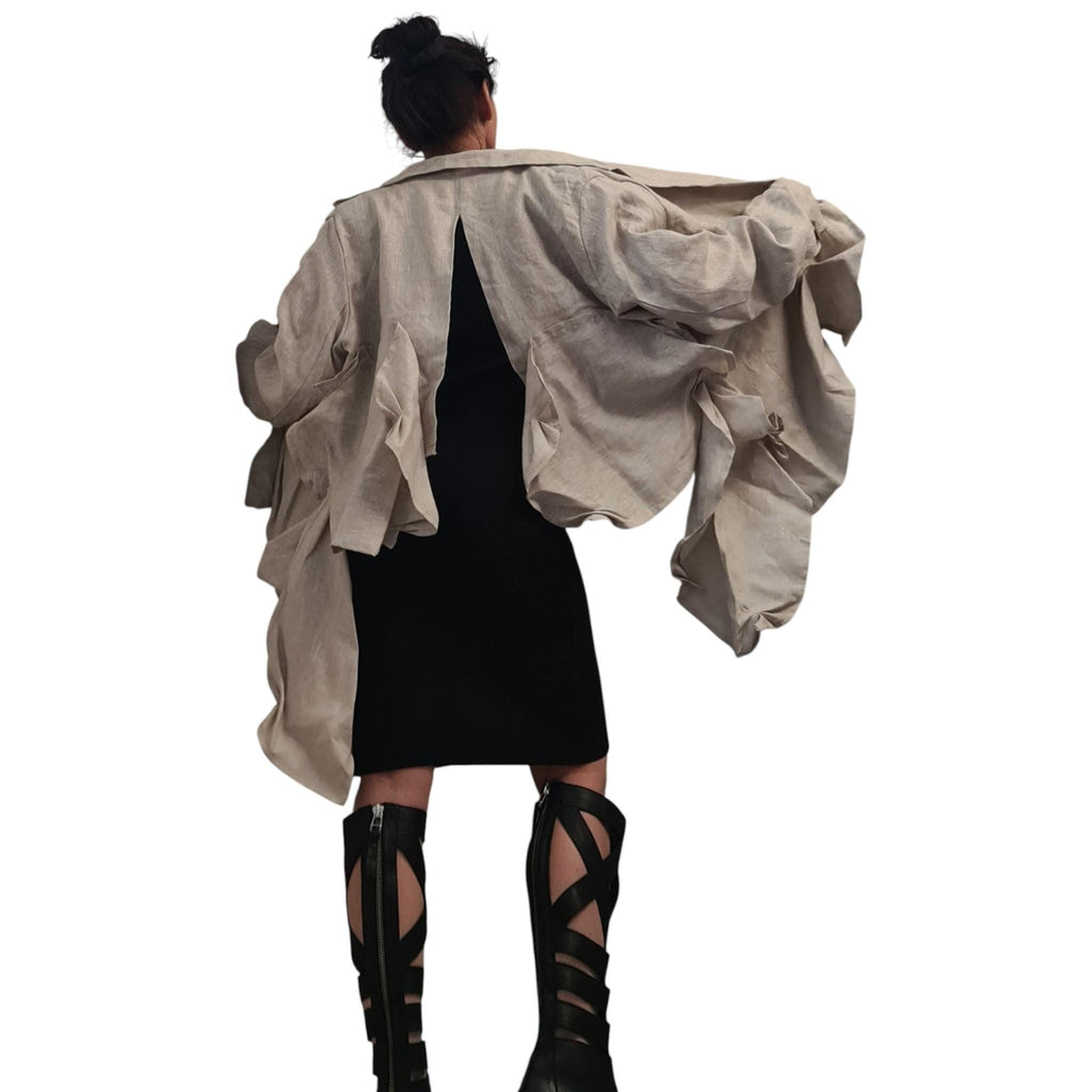 Beige Linen Jacket, Asymmetric Blazer, Womens Boho Outerwear, Hippie Style Clothing