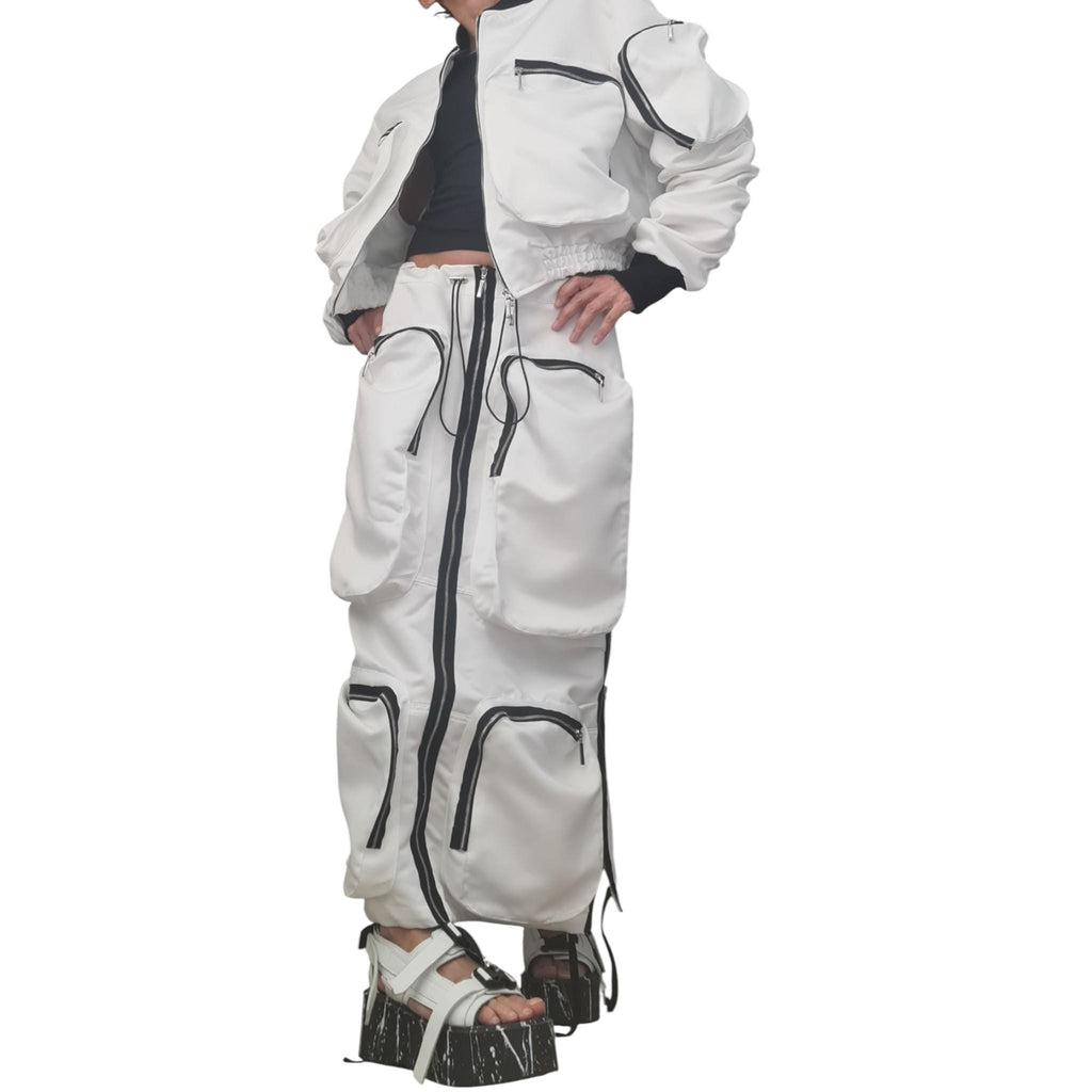 White Cotton Avant Garde Skirt, Deconstructed Maxi Skirt with Pockets