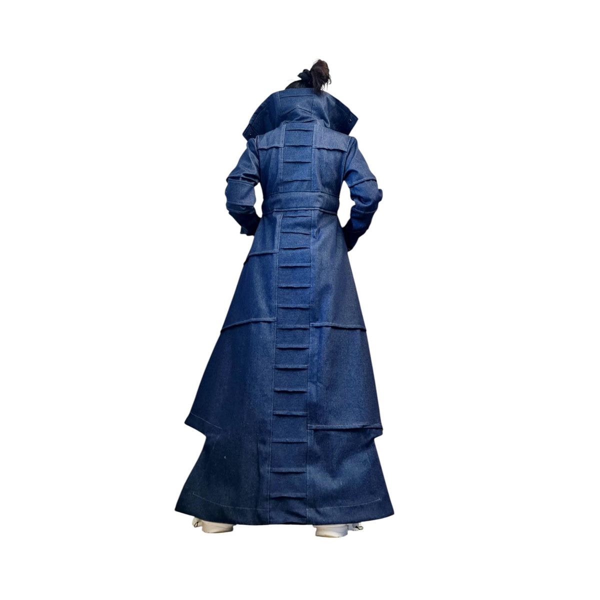 Black Denim Asymmetric Long Trench Coat Oversized Avant Garde Statement Jacket Outfit for Women