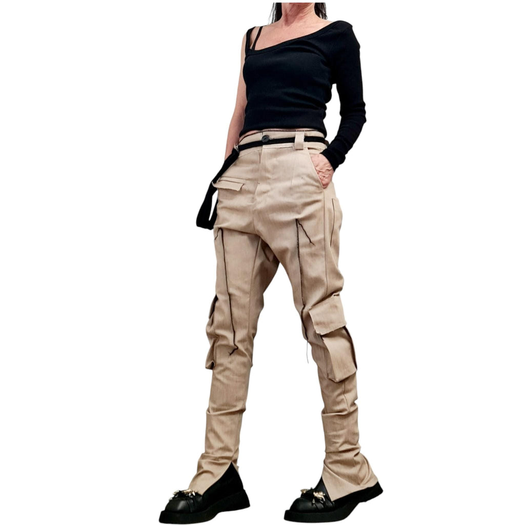 Extravagant Cargo Denim Pants, Fitted Casual Pants, Outer pockets
