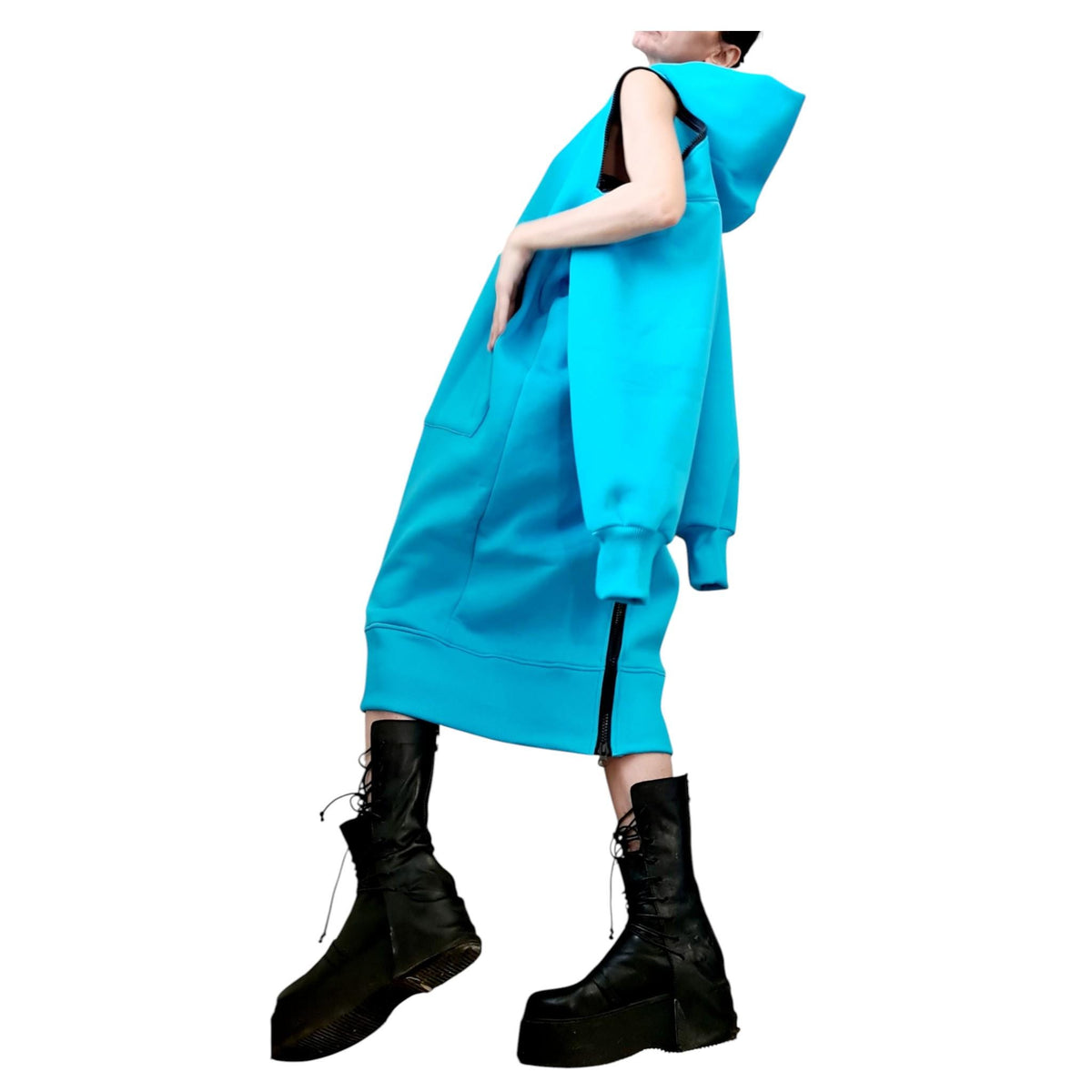 Baby Blue Sweatshirt Dress, Loose Hooded Tunic