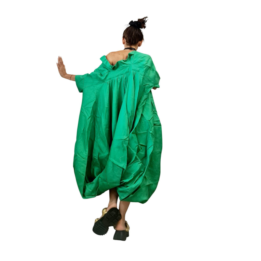 Green Oversized Linen Shirt | Balloon Shape | extravagant womens clothing
