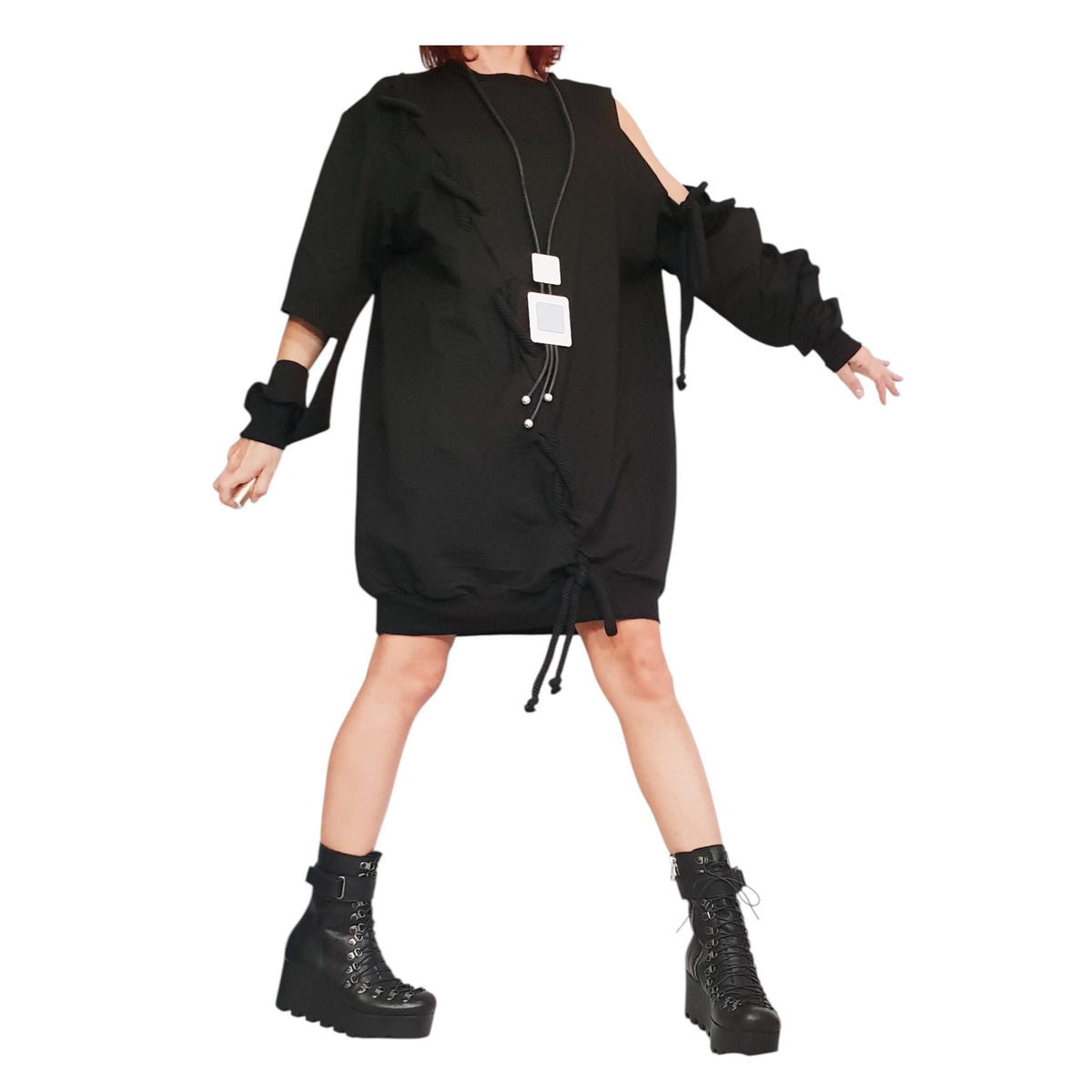 Extravagant Black Dress, One Shoulder Loose Tunic, Plus Size Clothing, Knee Length