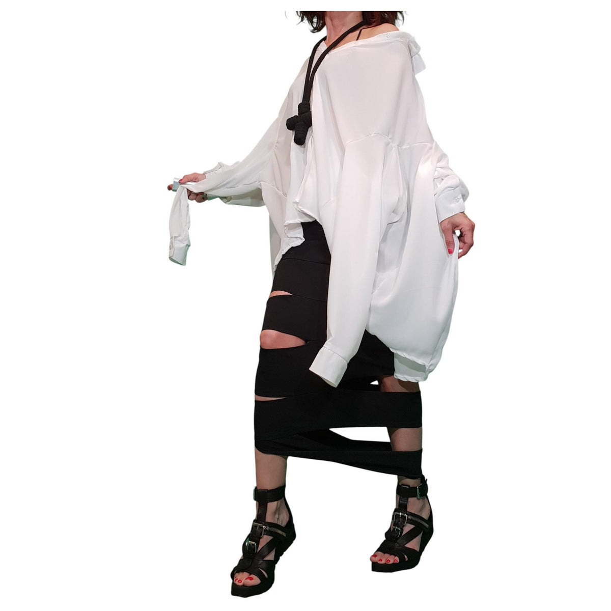 White Chiffon Extravagant Oversized Shirt, Deconstructed Avant Garde Tunic, Loose Top