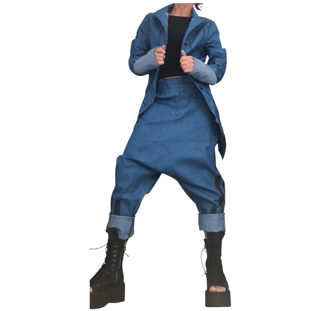Denim Jacket Pants Set, Avant Garde Blazer, Harem Trousers