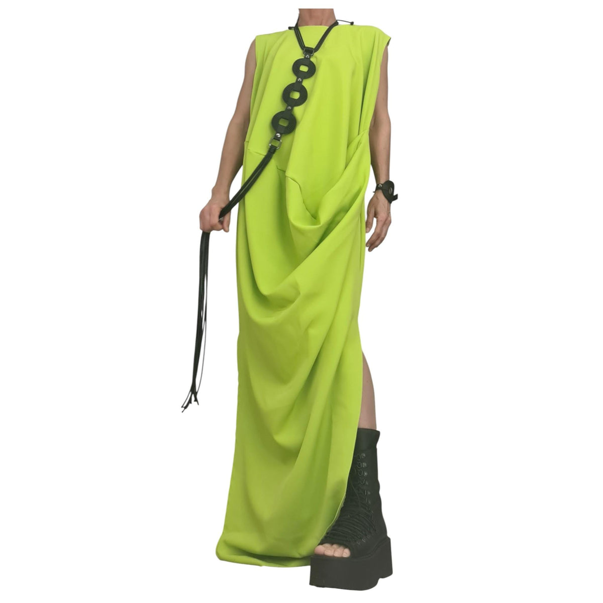 Green Maxi Dress Women, Loose Flowing Summer Dress, Sleeveless, Side Slits