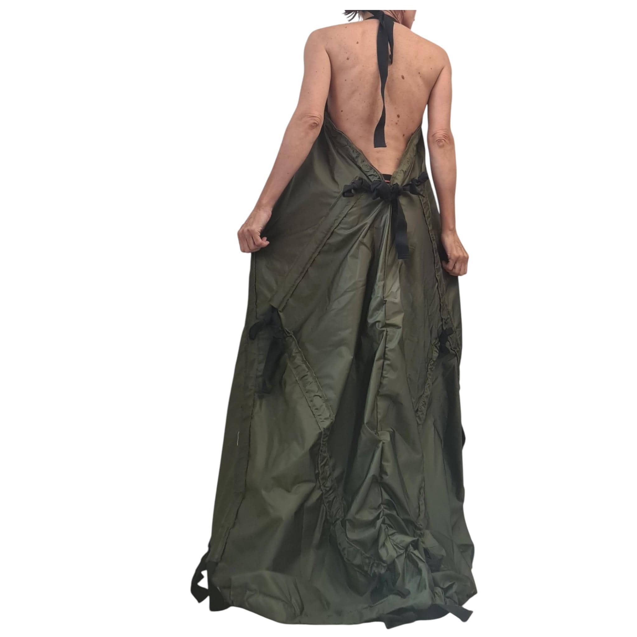 Military green Maxi Dress, Kaftan Dress, Bare back, Sleeveless Dress, Extravagant Dress, Sexy Dress, avant garde clothing
