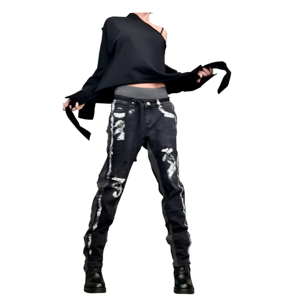 Extravagant Painted Denim Streetwear Pants, Unisex Style