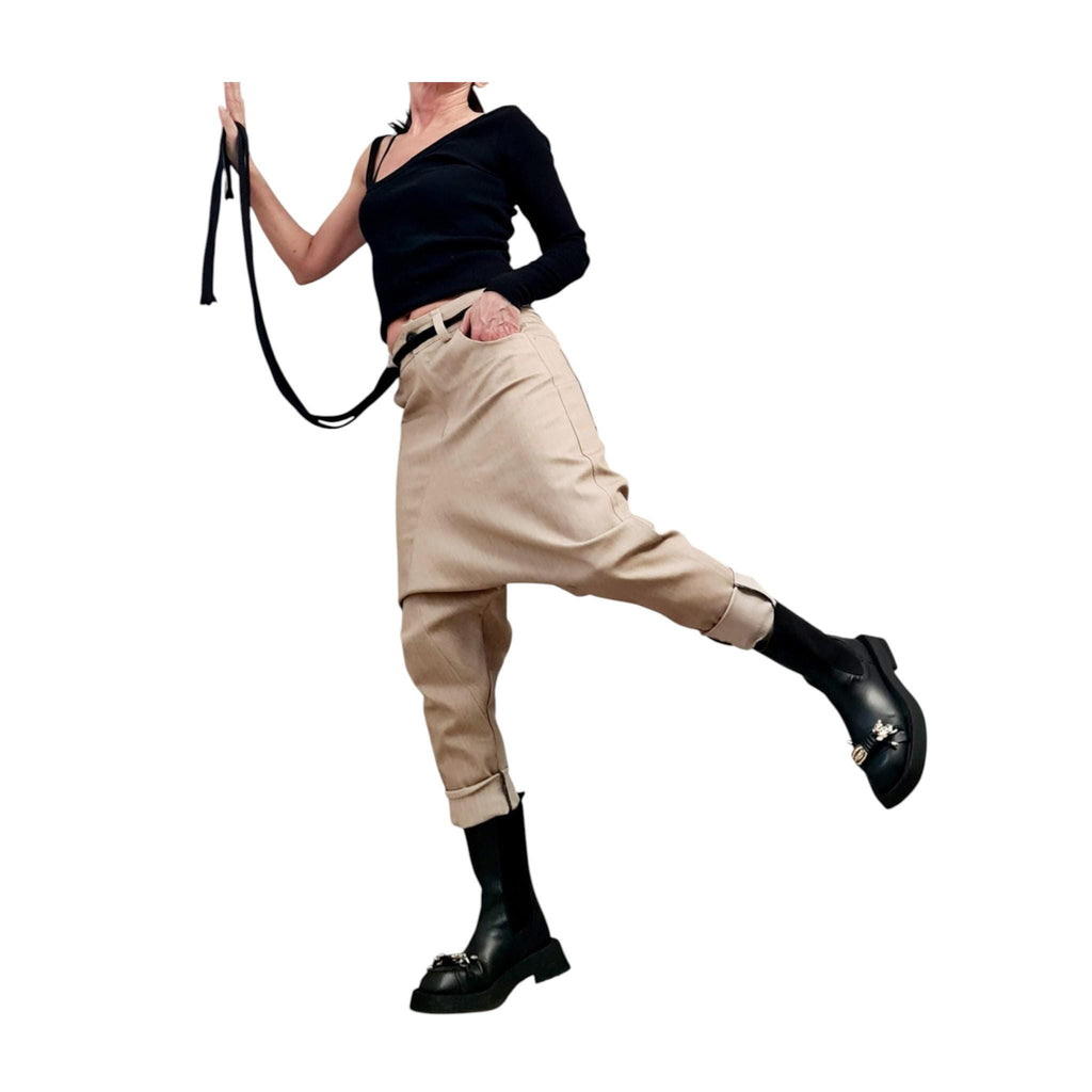 Beige Denim Harem Pants, Extravagant Pants, Unisex Denim, Women Denim Harem, DRESSSHOESCODE
