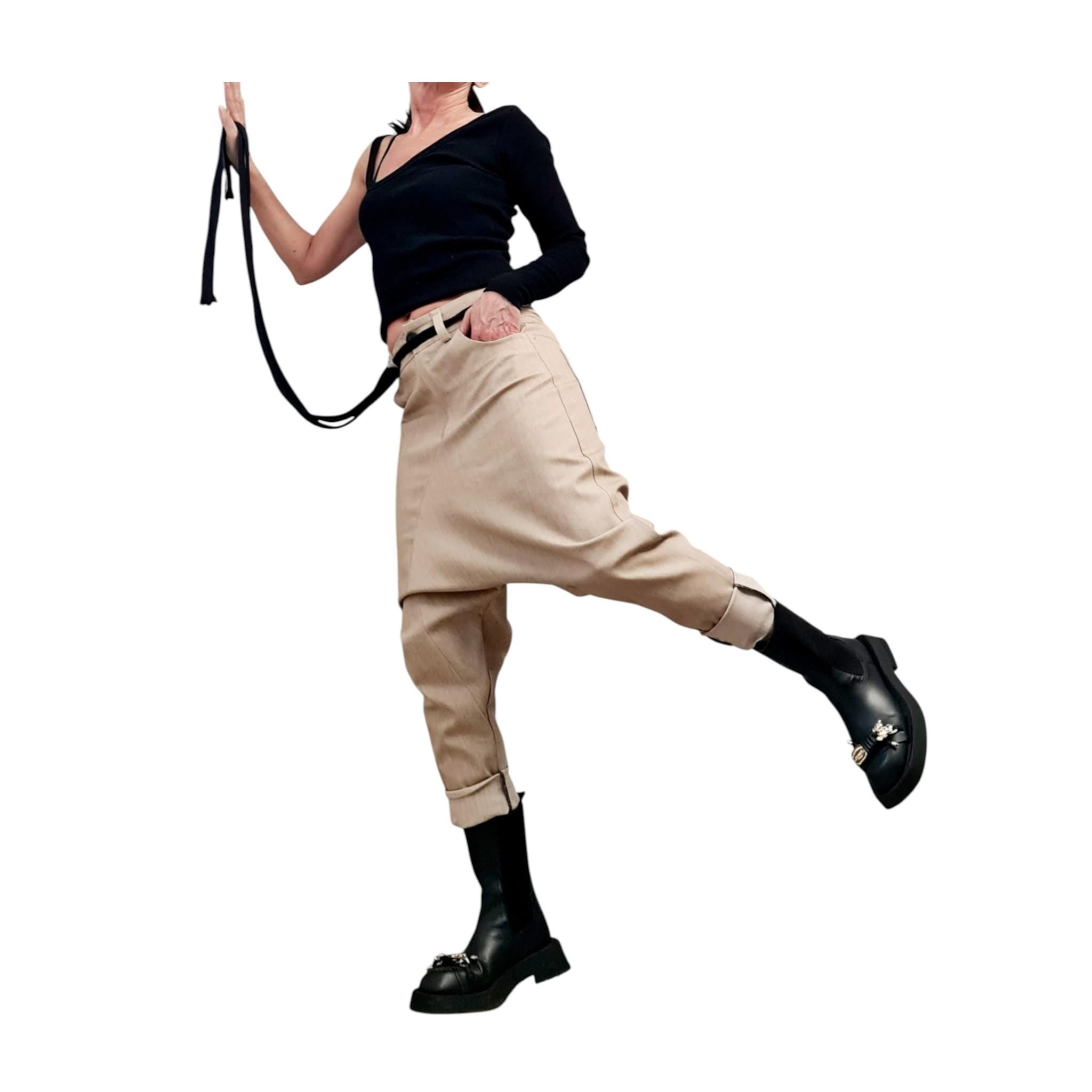 Beige Denim Harem Pants, Extravagant Pants, Unisex Denim, Women Denim Harem, DRESSSHOESCODE