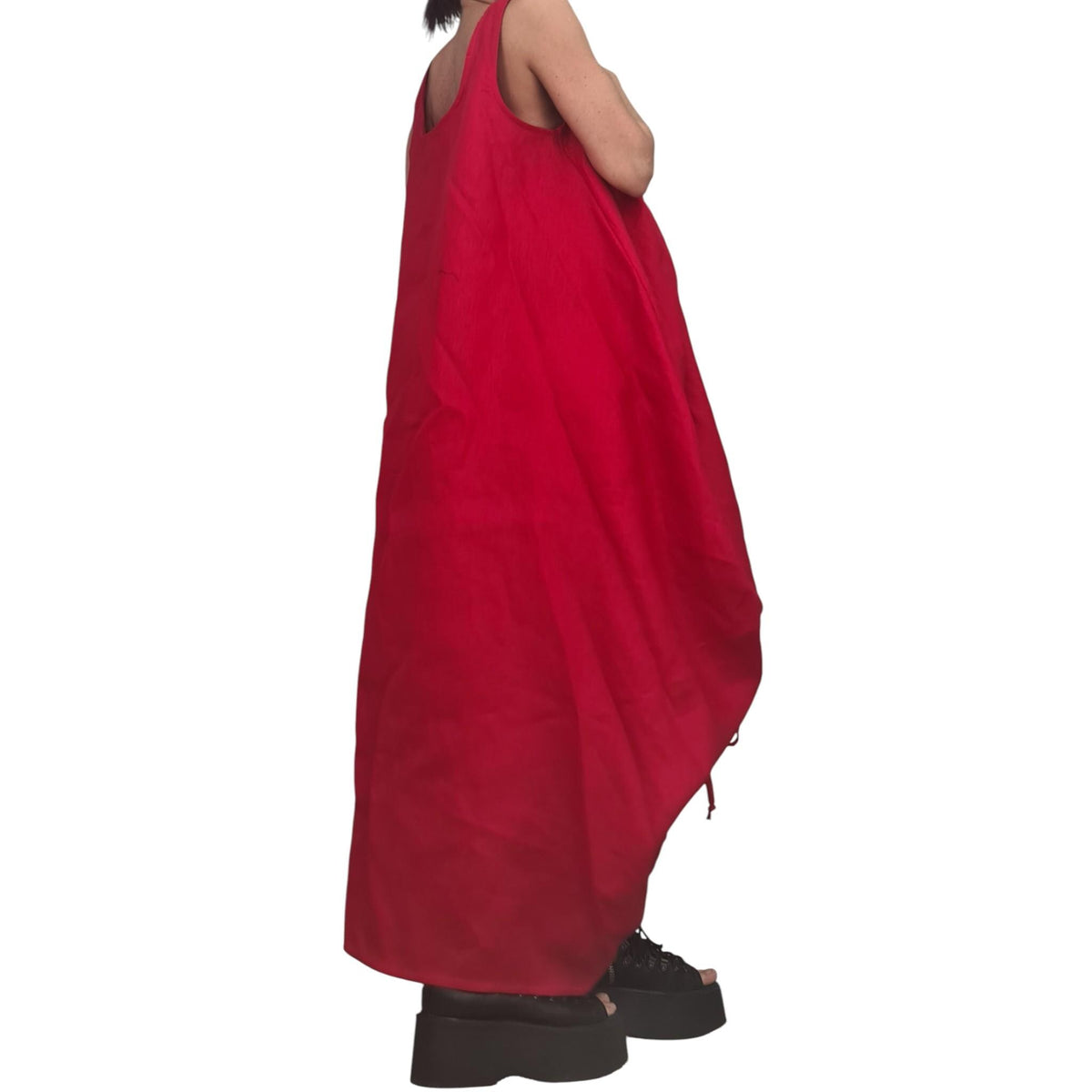 Red Linen Maxi Dress, Corset Detail, Sleeveless Oversized Kaftan, Dress for women