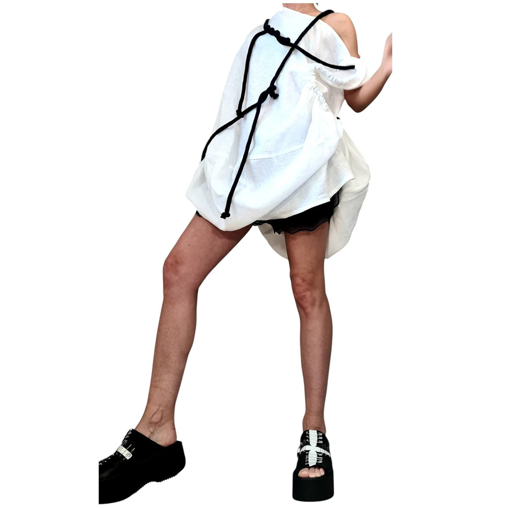 White Linen Tunic Dress, Adjustable Length, Plus Size Linen Clothing