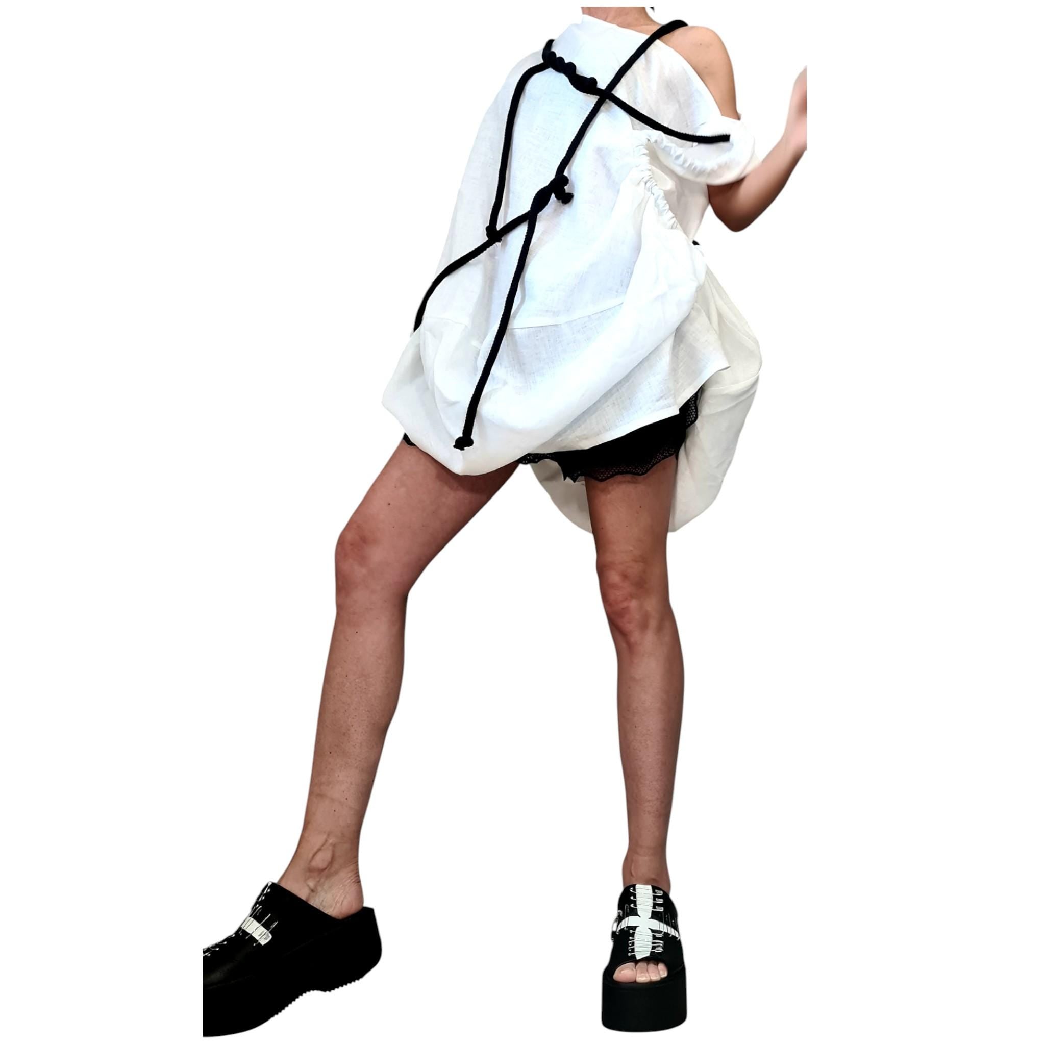 White Linen Tunic Dress, Adjustable Length, Plus Size Linen Clothing