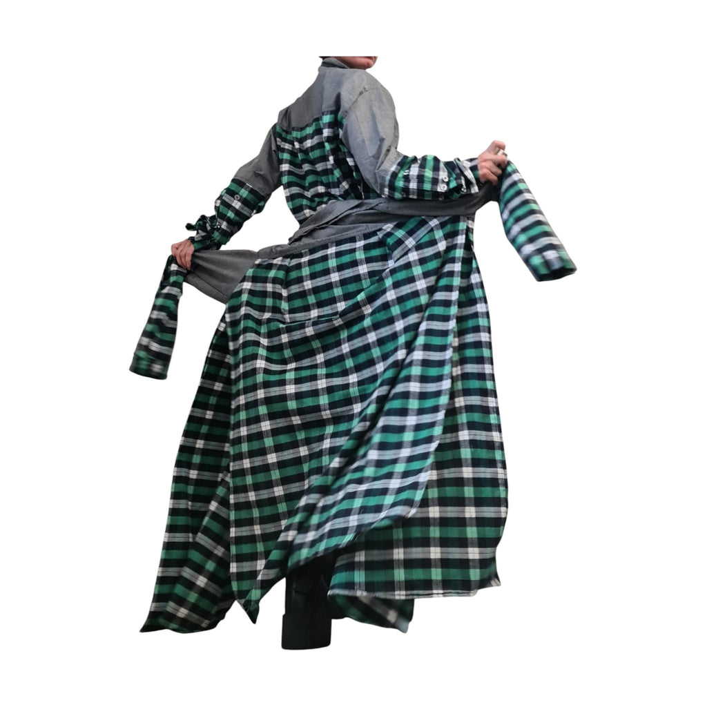Green Plaid Shirt Dress for Women, Deconstructed Asymmetric Tunic, Oversize Avant Garde Handmade Clothing