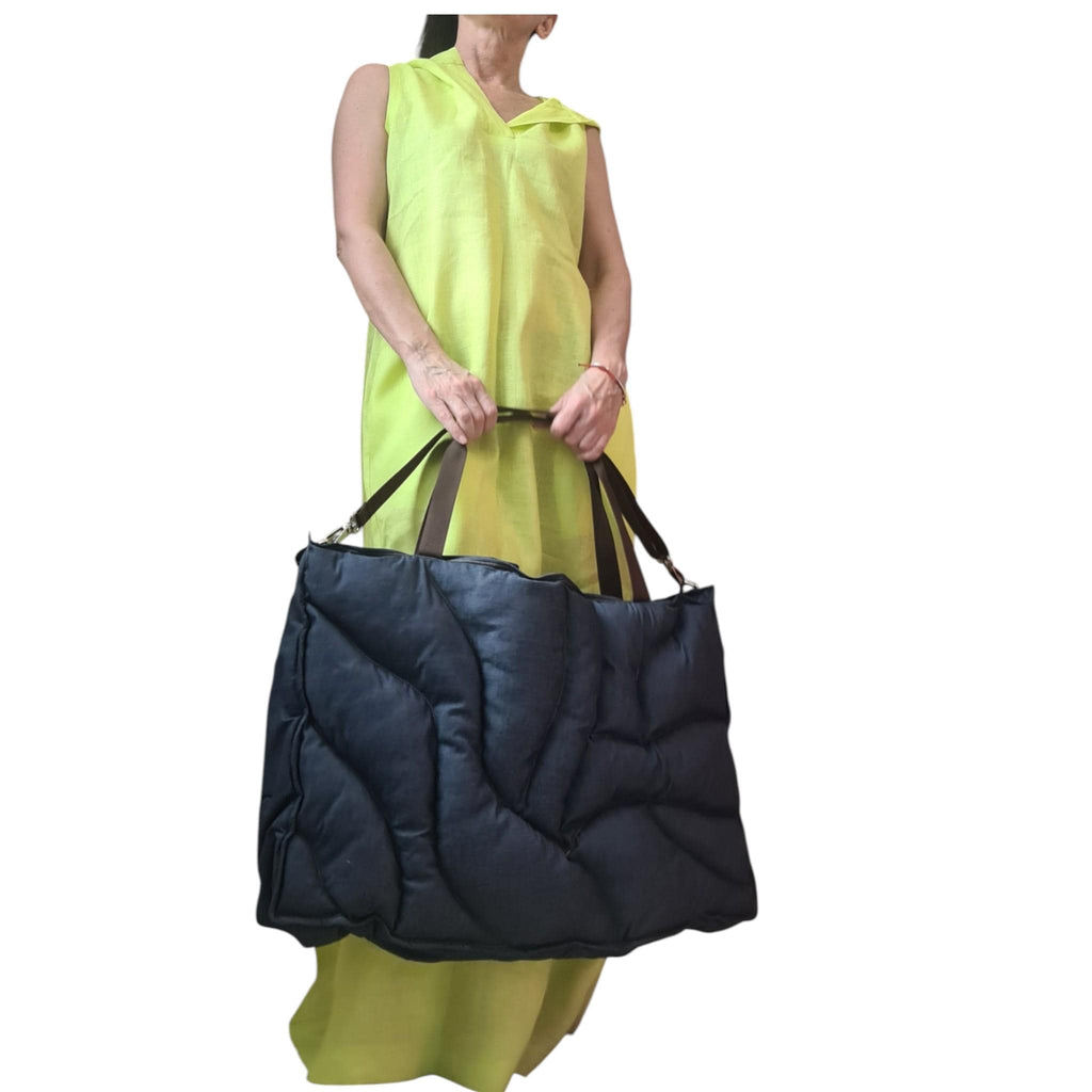 Oversized Quilted Denim Tote Bag, Large Puffer Shoulder Carryall, Puffy Hobo Shopper, Handmade Accessory