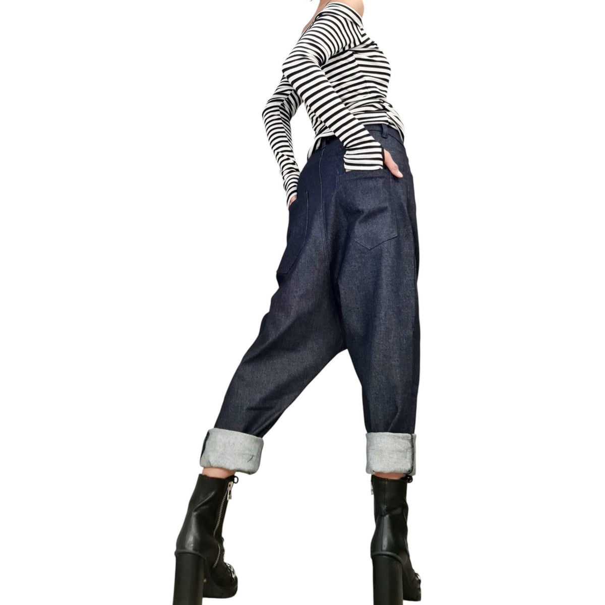 Beige Denim Harem Pants, Loose Drop Crotch Pants, Oversized Baggy Jeans, Plus Size Trousers