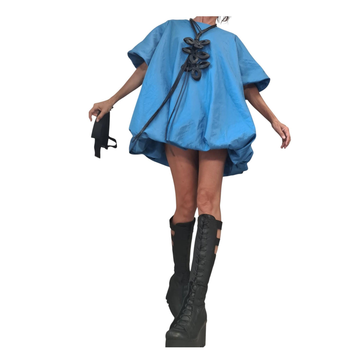 Blue Taffeta Tunic, Loose Oversized Fit, Party Dress