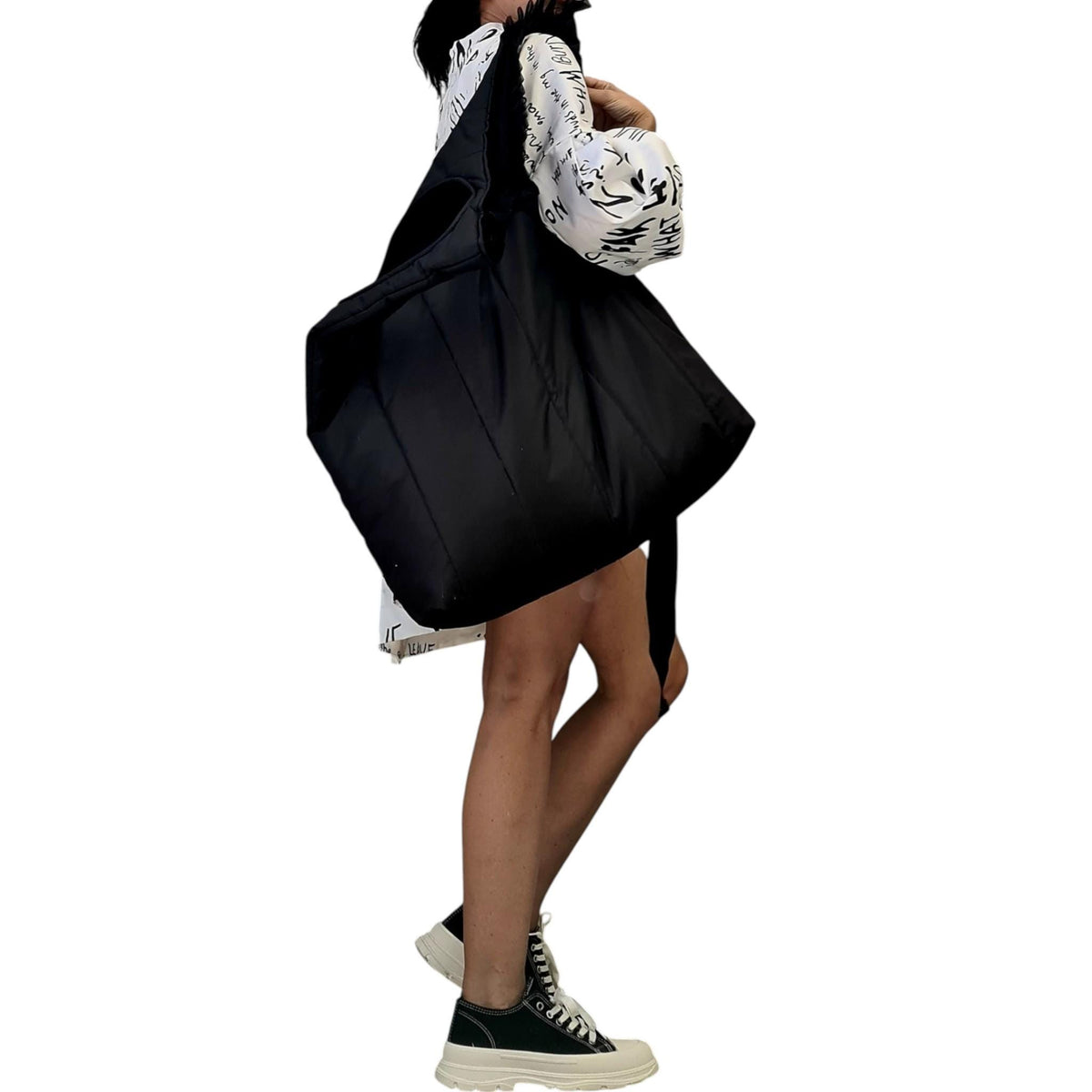 Extravagant Black Quilted Bag, Oversize Puffy Avantgarde Backpack