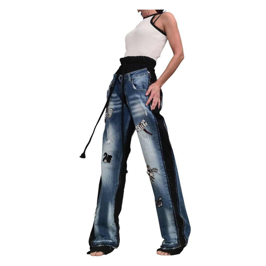 Deconstructed Denim Pants Women Wide Leg Streetwear Hip Hop Style Designer Trousers