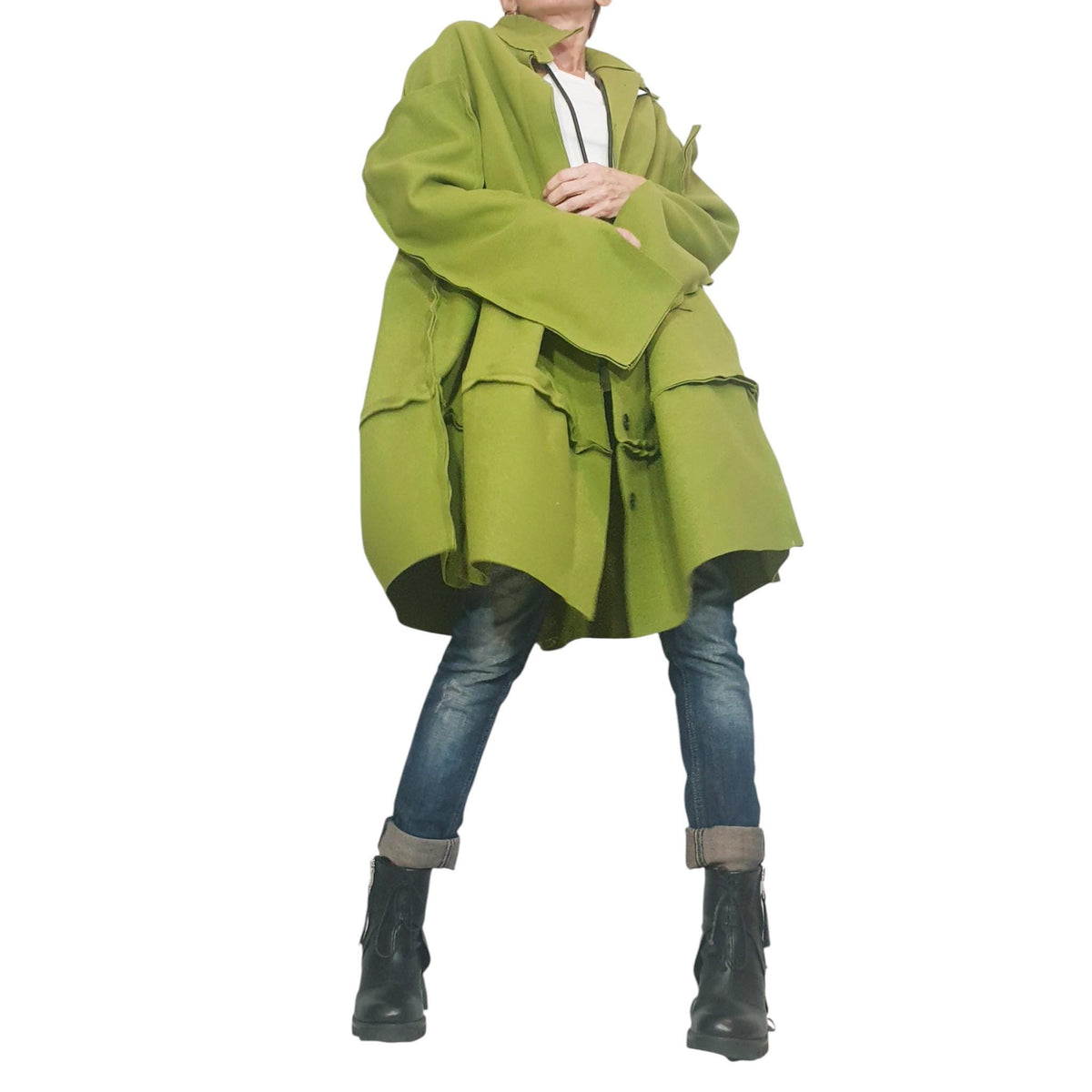 Pistachio Green Oversized Wool Coat, Plus Size Asymmetric Jacket, Deconstructed Sleeves