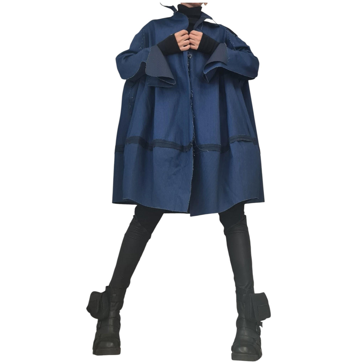 Handmade Asymmetric Denim Trench Coat,  Plus Size Clothing, Oversize Jacket
