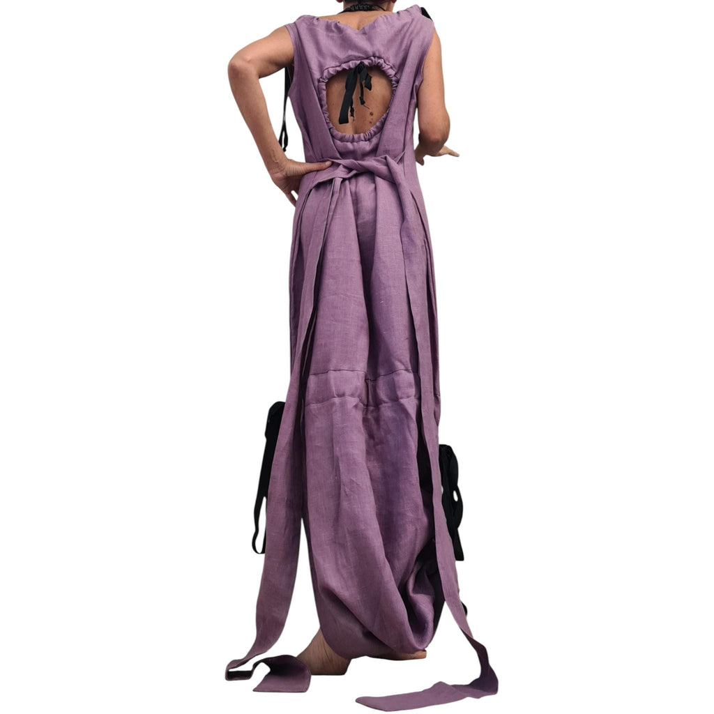 Lavender Linen Maxi Dress, Open Back, Asymmetric One Shoulder, Sleeveless