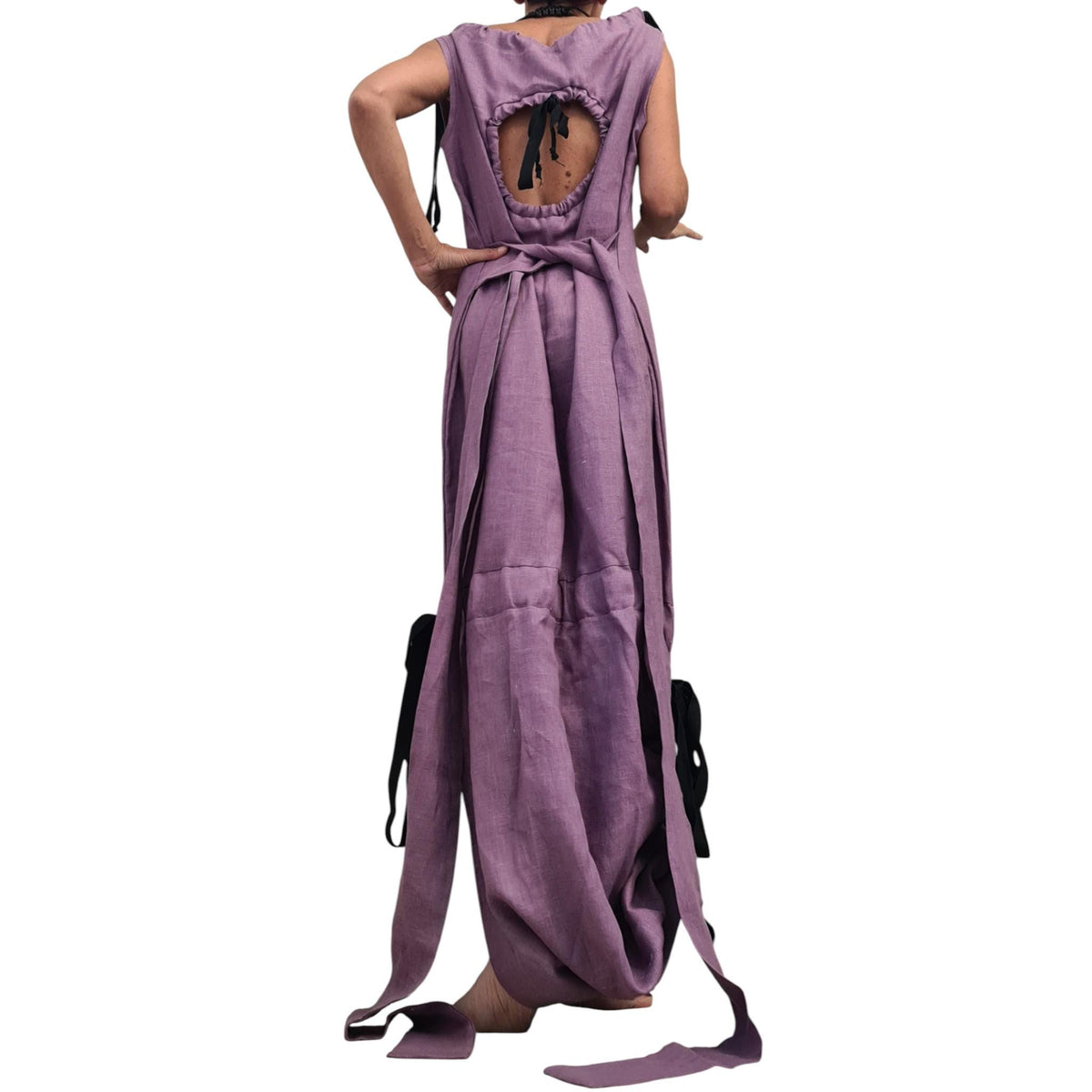 Lavender Linen Maxi Dress, Open Back, Asymmetric One Shoulder, Sleeveless