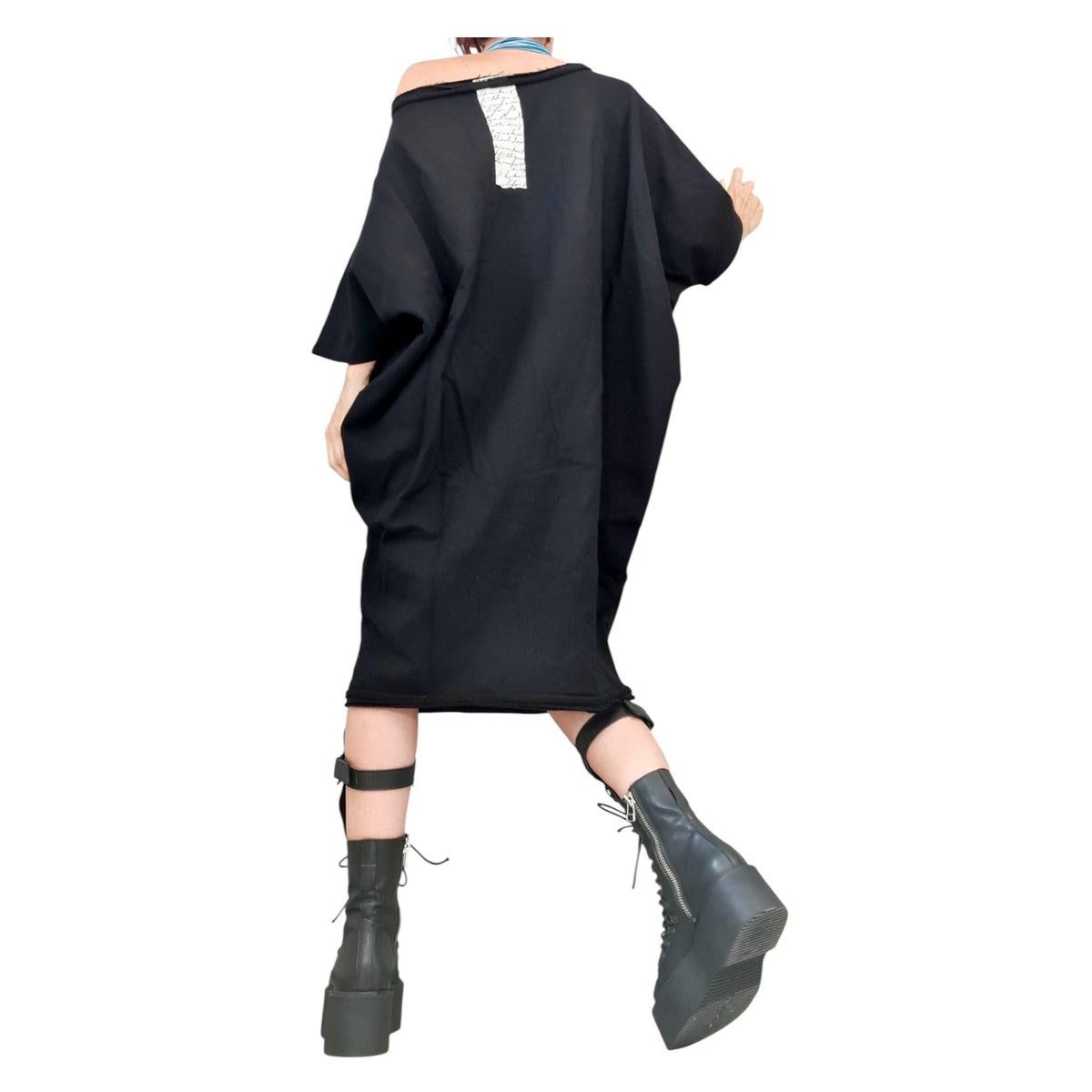 Black Oversized Dress, Sleeveless Tunic, Knee Length, Separate Sleeves