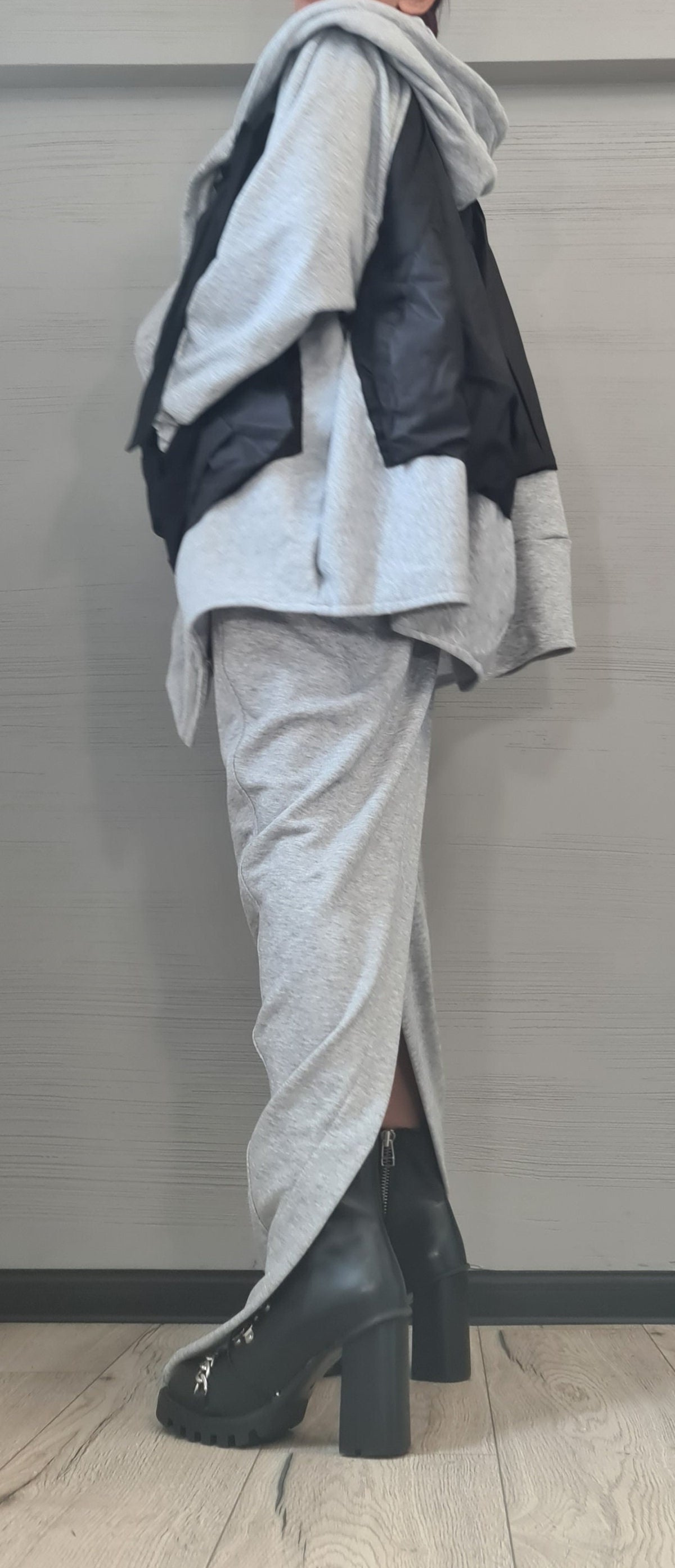 Oversized Grey Cotton Sweatshirt, Loose Jacket, Streetwear Plus Size Women’s Clothing