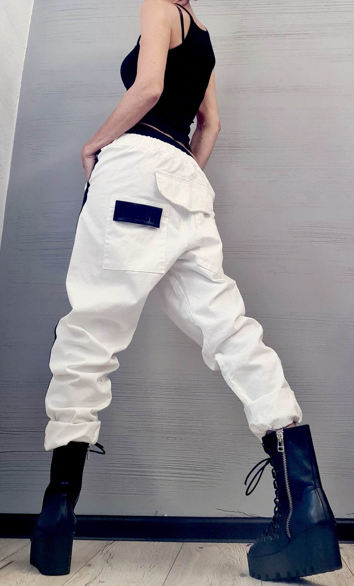 White Wide Leg Trousers, Plus Size Cotton Pants, Designer Clothing