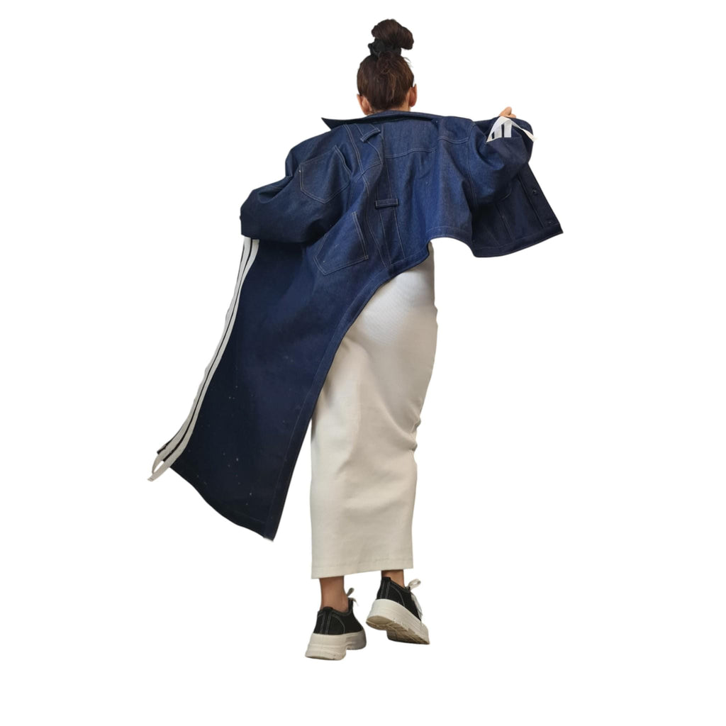 Asymmetrical Denim Jacket, Deconstructed Oversized Coat, Handmade Plus Size Outerwear for Women