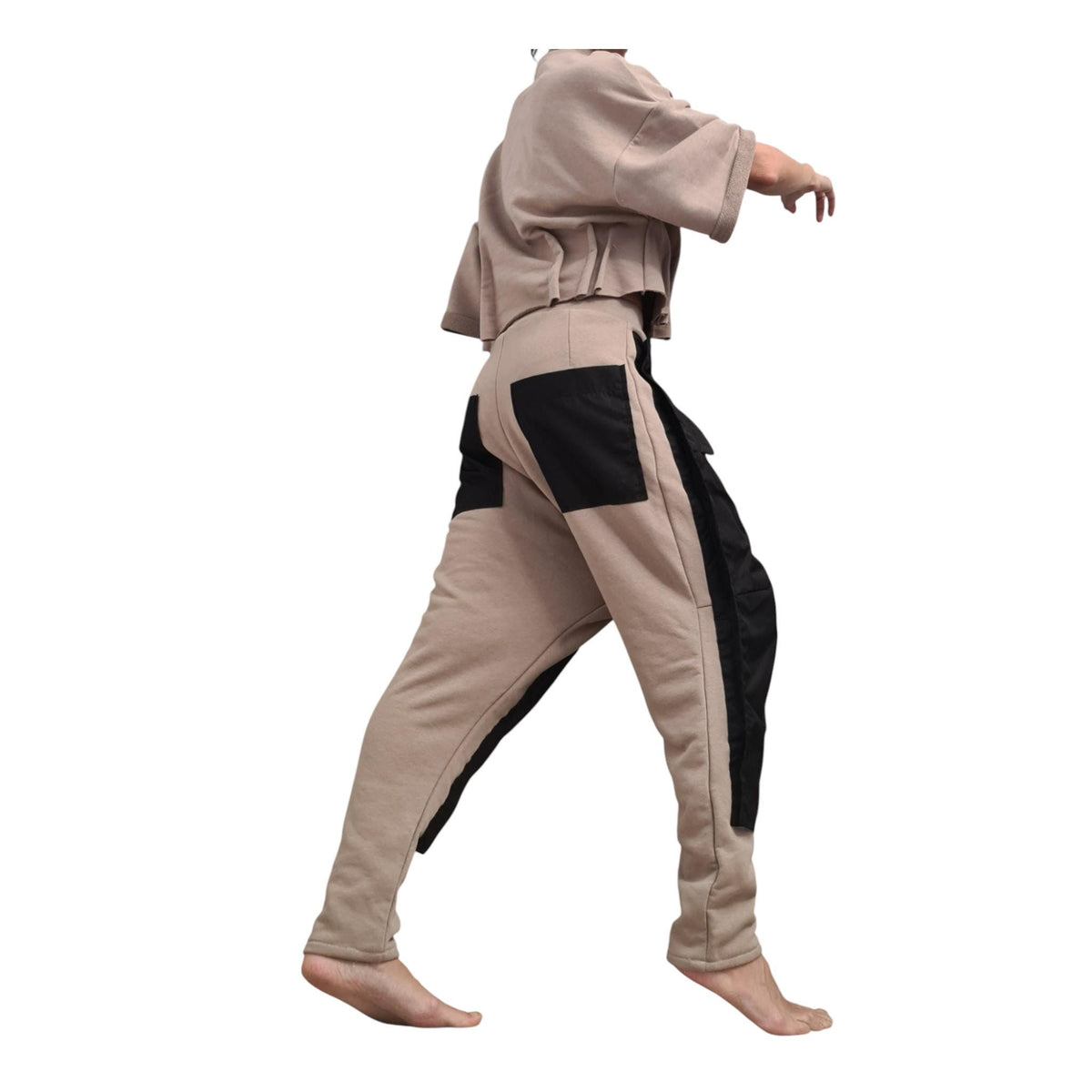 Extravagant Harem Pants, Cargo Trousers, Beige Black, Outer Pockets
