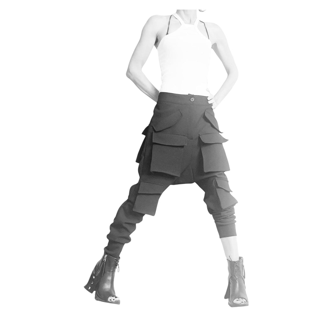 Gothic Black Harem Pants, Cargo Trousers Style