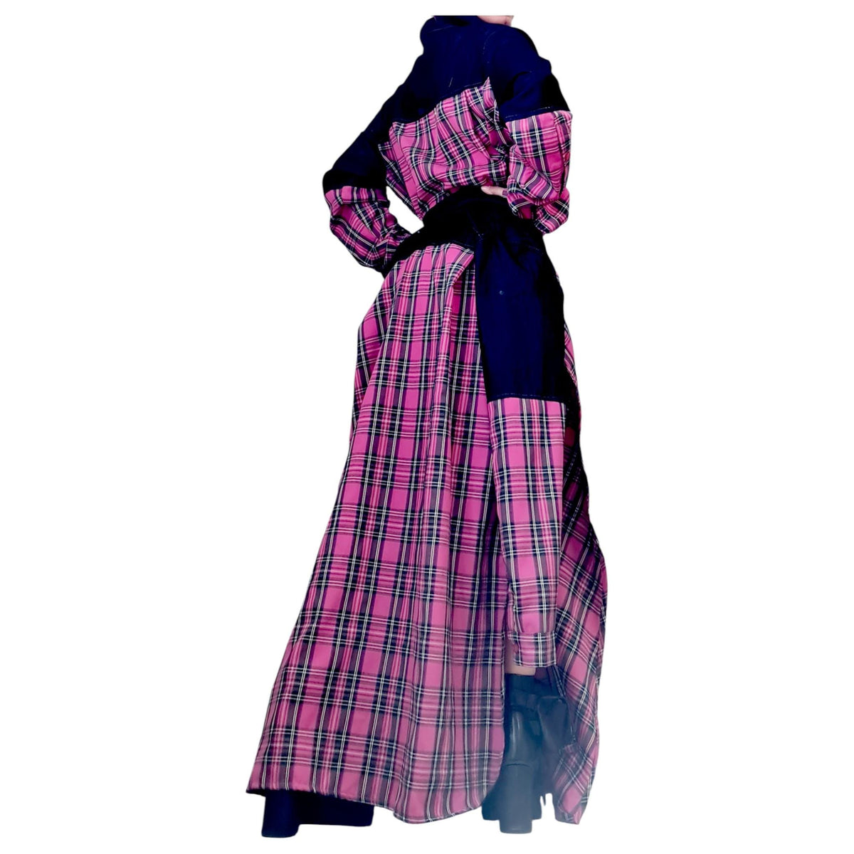 Pink Plaid Deconstructed Shirt Dress for Women, Asymmetric Layered Tunic, Avant Garde Oversize Shirt