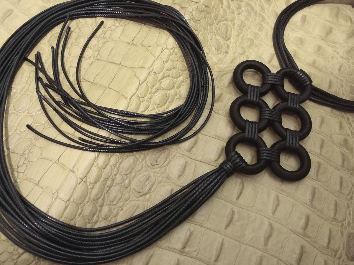 Geometric Leather Long Necklace, Avant Garde Gothic Handmade Jewelry