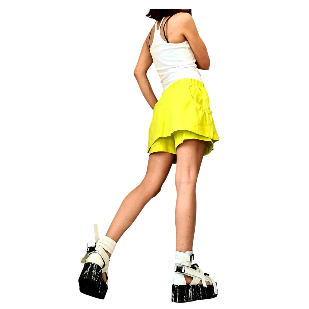 Yellow Linen Shorts with Skirt Overlay, Summer Linen Bottoms for Women, Handmade Clothing