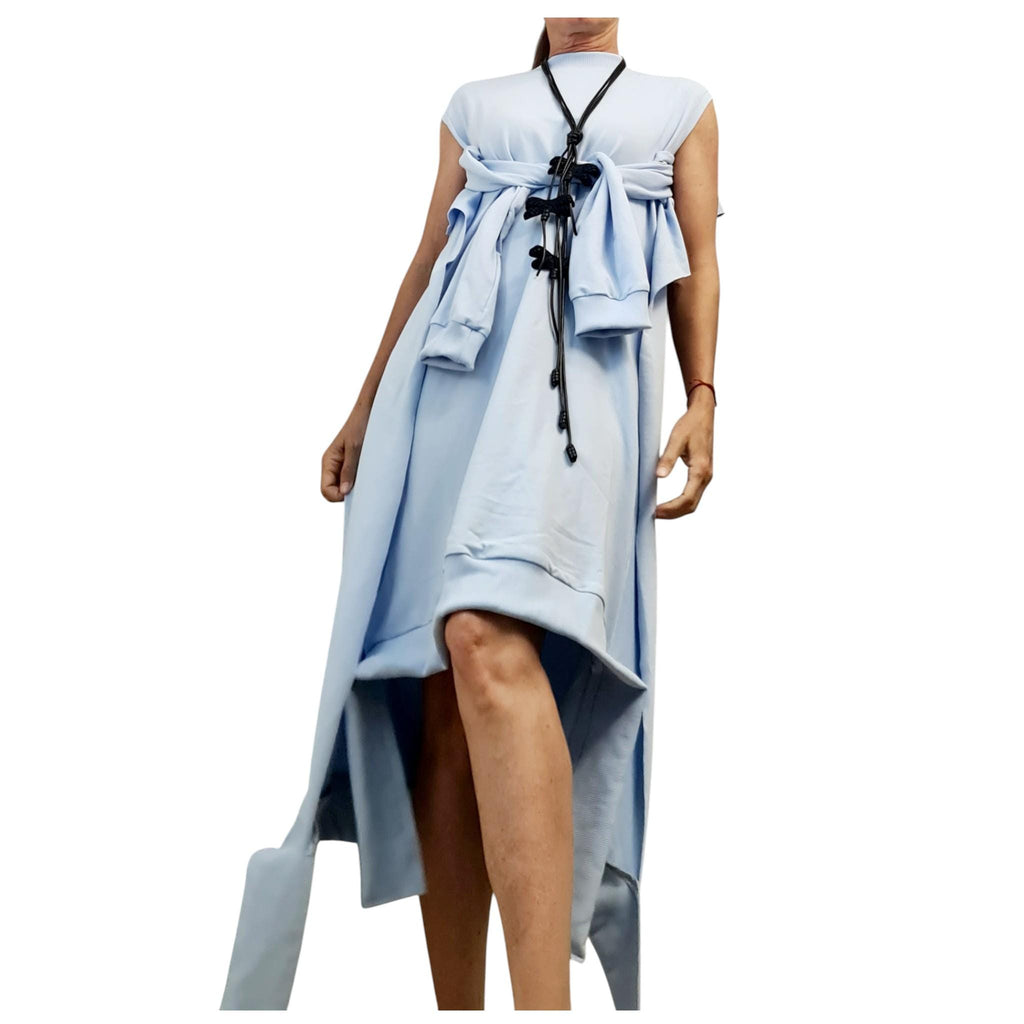 Baby Blue Sport Dress, Asymmetrical Cotton Tunic, Avant Garde Oversize Top