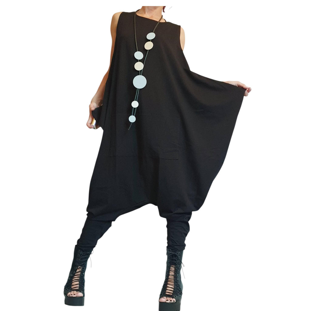 Black Cotton Harem Jumpsuit, Drop Crotch Oversize Jumpsuit, Plus Size, Urban Gothic, Women Overall
