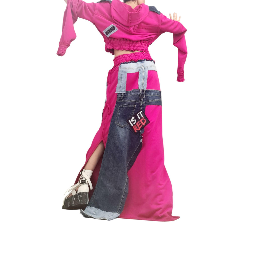 Cotton Skirt and Top Set: Fuchsia Pink, Asymmetrical Design - Handmade
