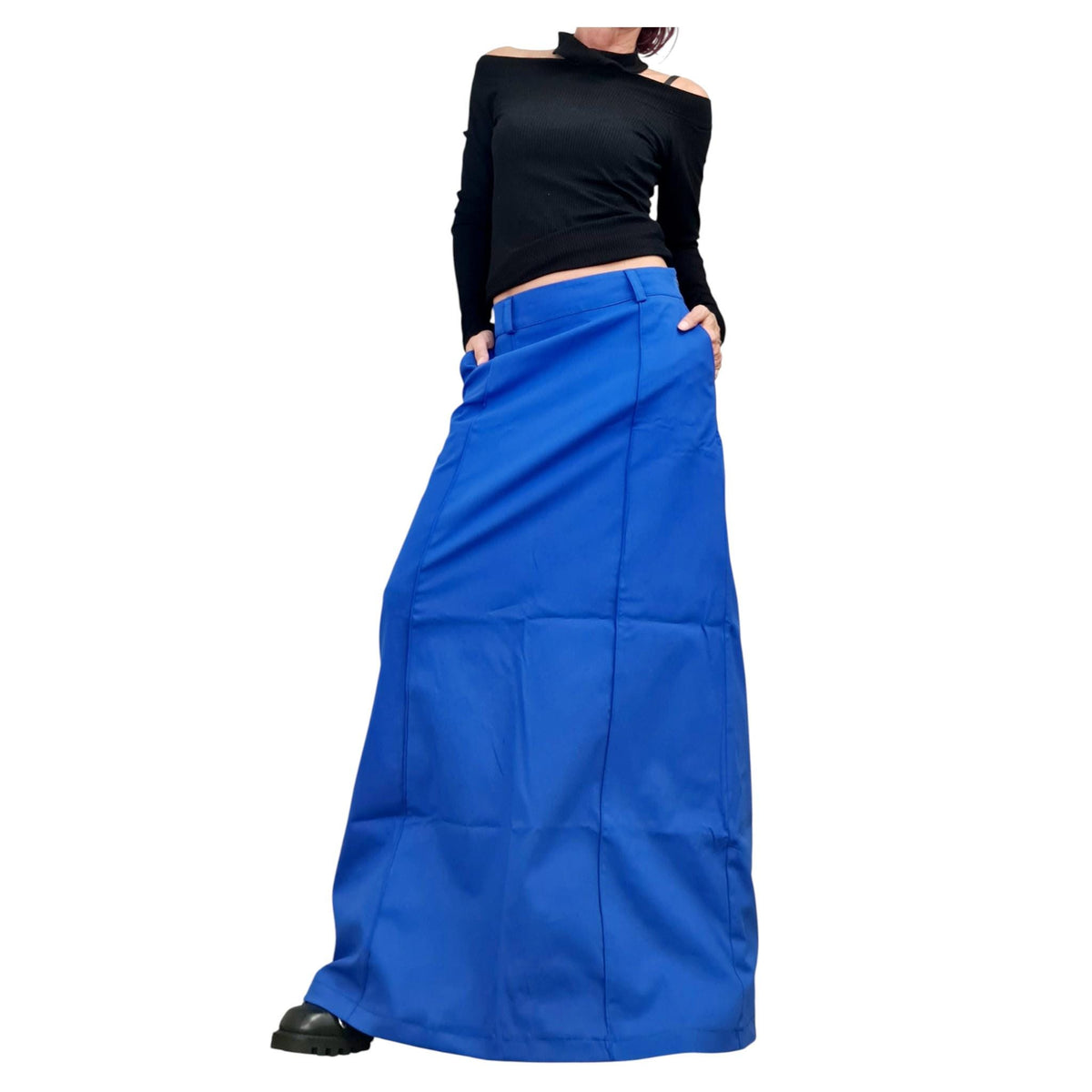 Royal Blue A-Line Maxi Skirt, Elegant Women's  Long Straight Formal Skirt