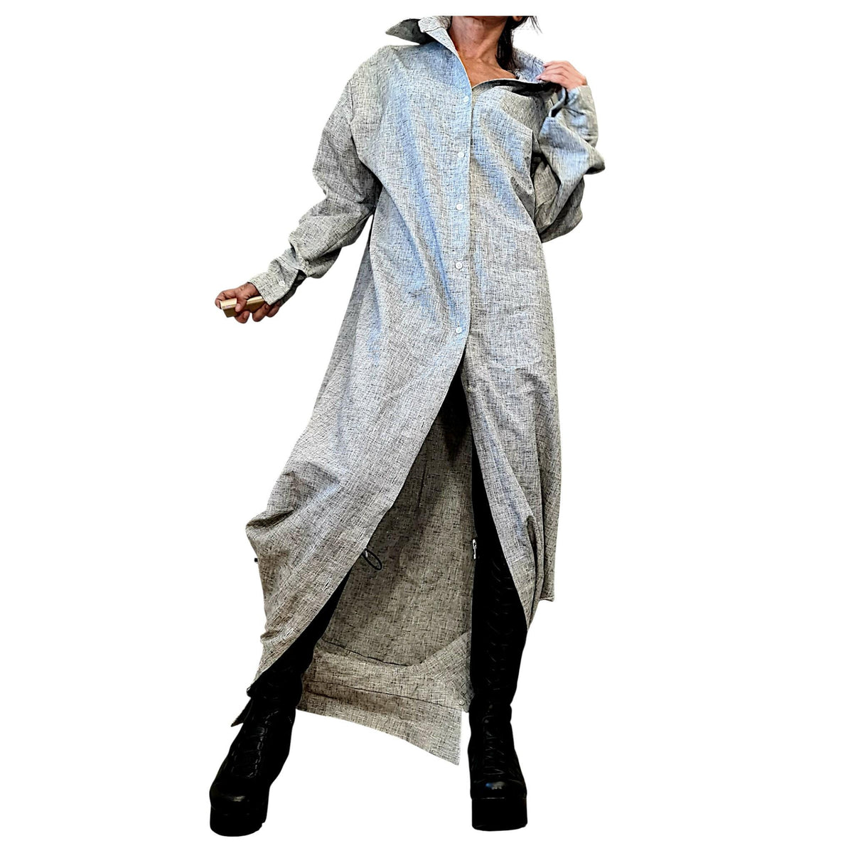 Grey Linen Tunic with Corset, Transformable Shirt Dress, Asymmetric Oversized Kaftan