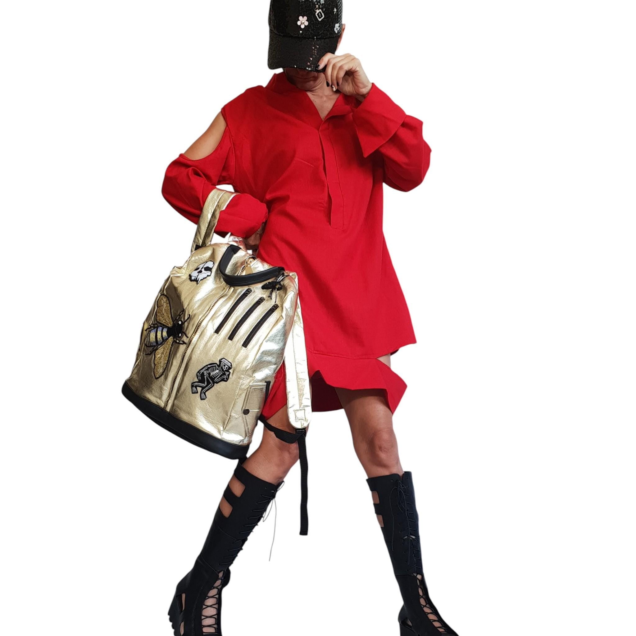 Red Asymmetric Flax Shirt Dress / Long Linen Tunic for Women / Avant Garde Oversized Clothing