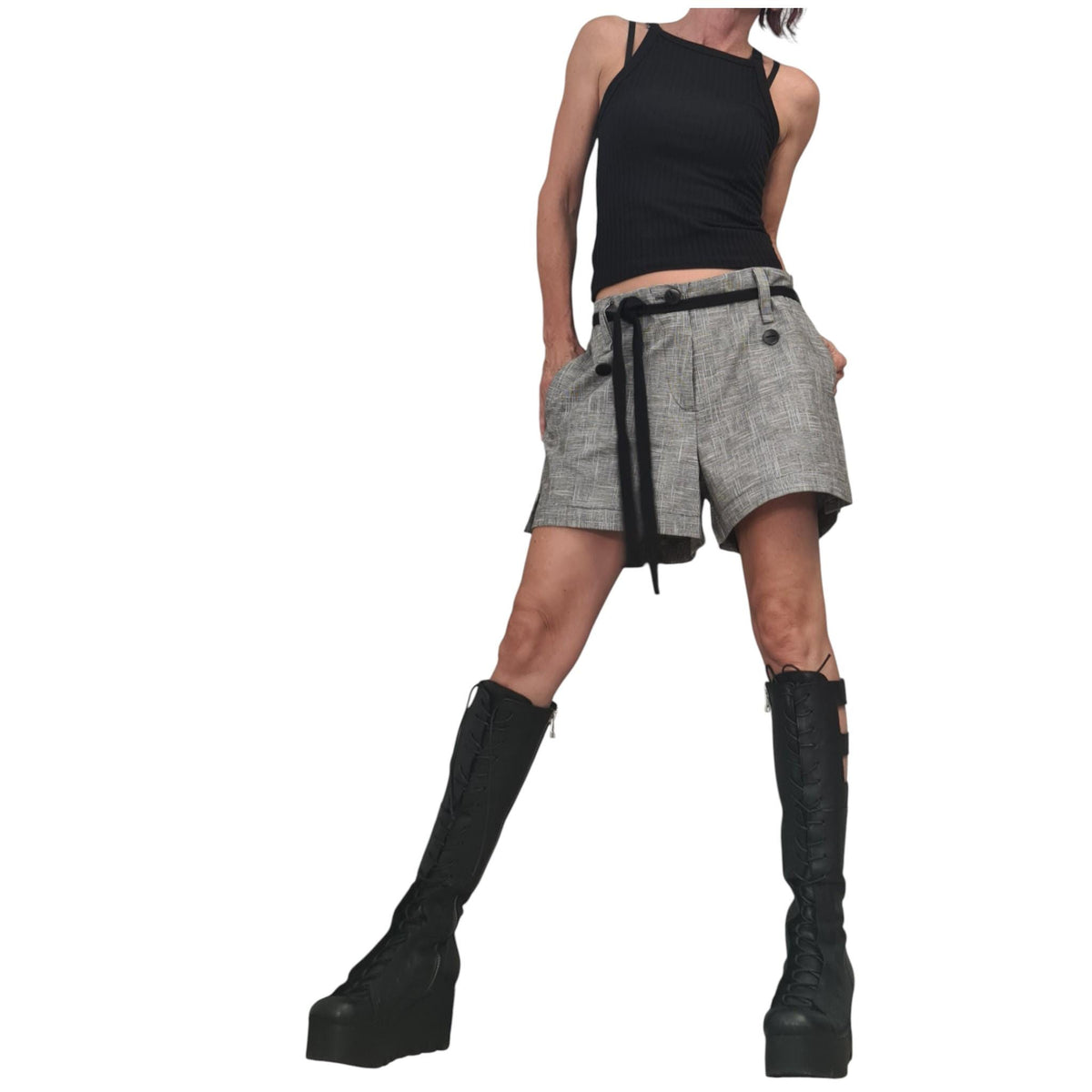 Grey Convertible Linen Pants for Women, 2 in 1 Avant Garde Wide Leg Trousers