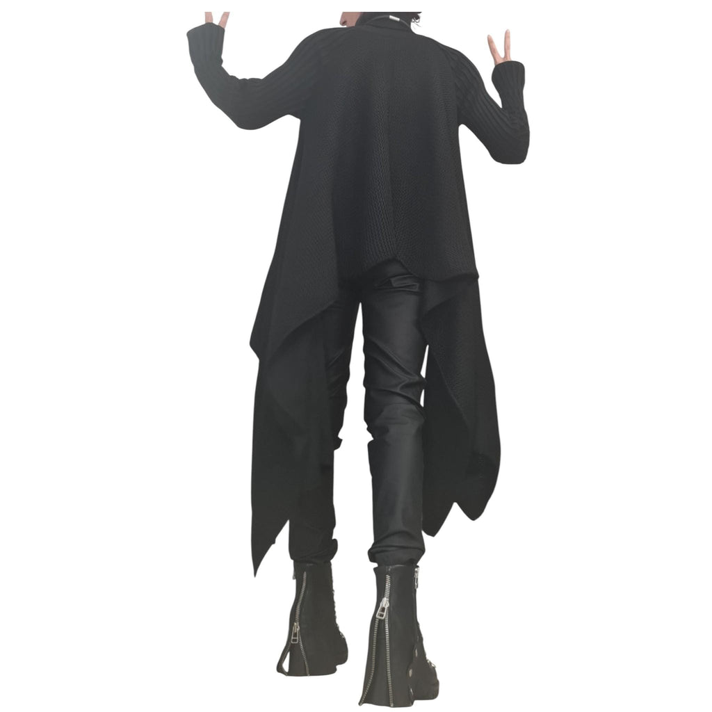Black Gothic Asymmetric Knit Tunic, Oversized Long Sweater, Plus Size Top