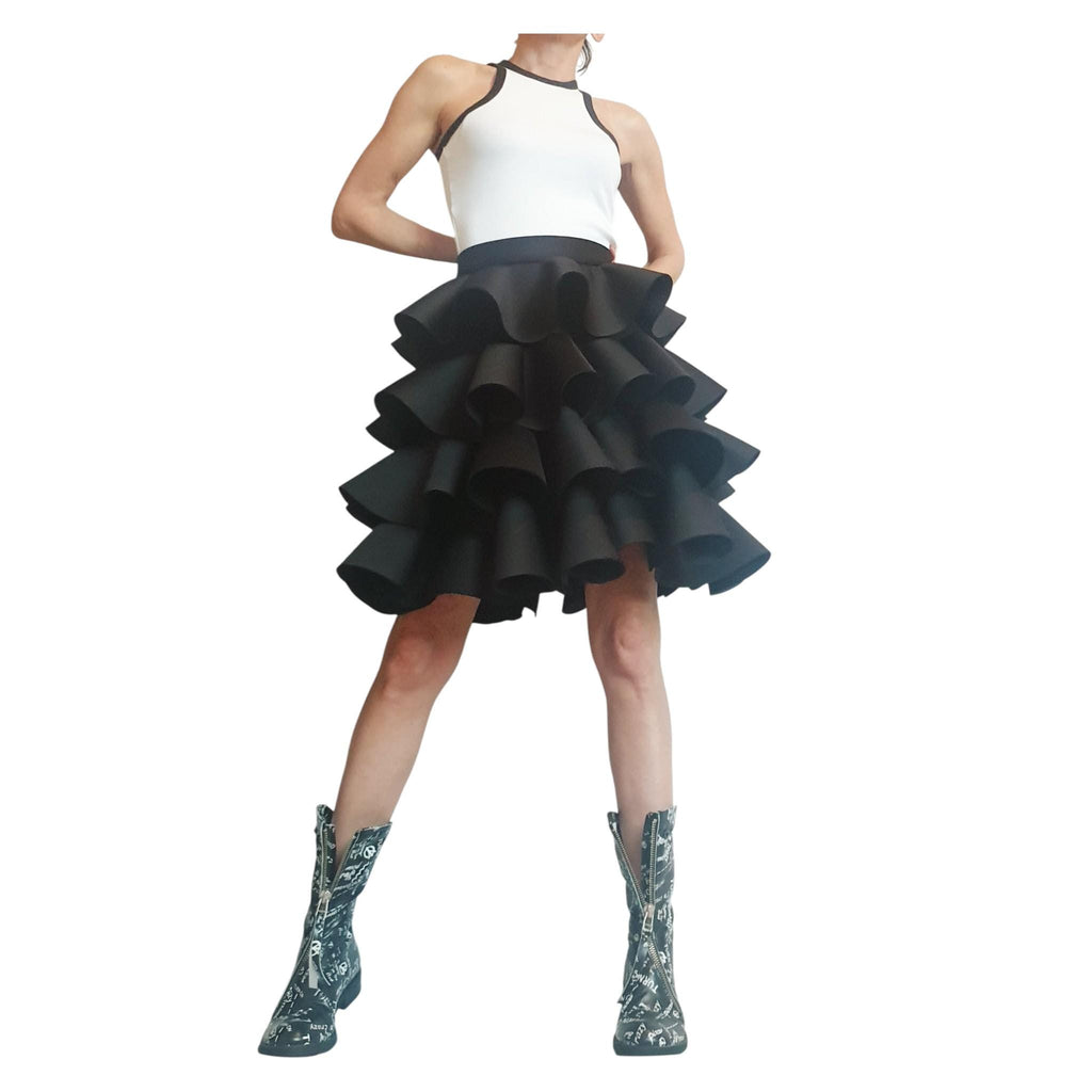 Black Asymmetric Ruffle Skirt, Extravagant Gothic Ball Waist Skirt