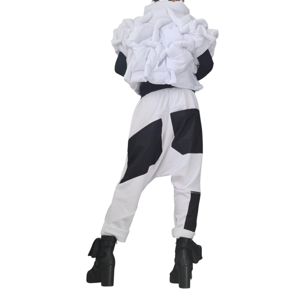 White Ruched Puffer Jacket, Oversized Sleeveless Winter Coat, Quilted Plus Size Vest