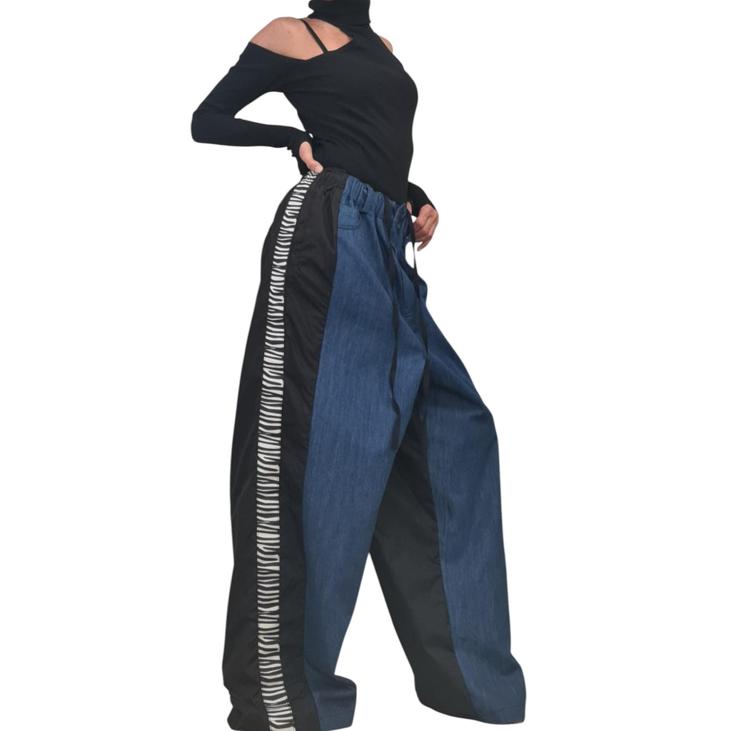 Extravagant Deconstructed Denim Harem Pants, Streetwear Style